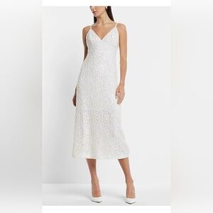 NWT! Express Winter Holiday Bridal Ivory Sequin Embellished Women's Midi Dress 2